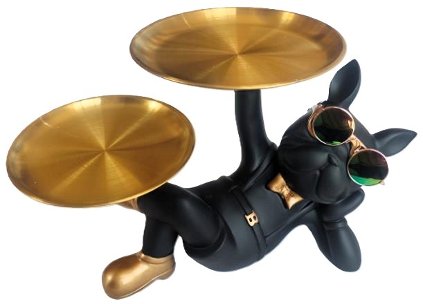 Cool Frenchie Double Tray Resin Figurine (Black & Gold)