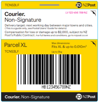 NZ Post Courier XL Parcel Ticket