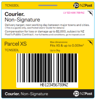 NZ Post Courier XS Parcel Ticket