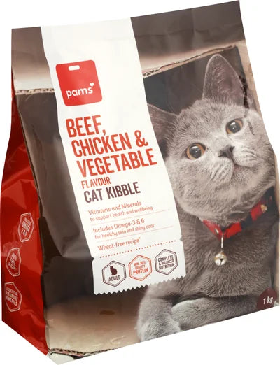 Pams Beef, Chicken & Vegetabe Flavour Cat Kibble 1kg