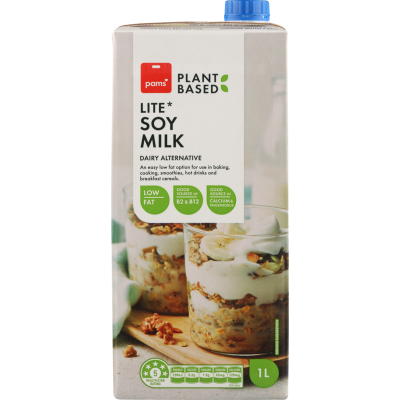 Pams Plant Based Lite Soy Milk 1L