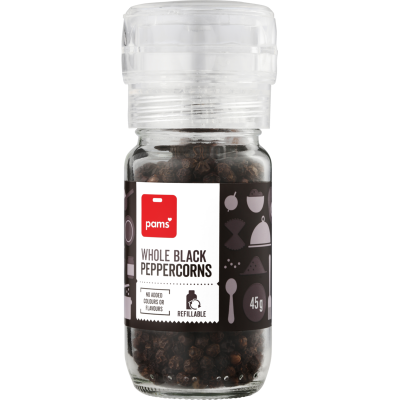 Pams Whole Black Peppercorns with Grinder 45g