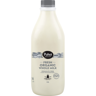 Puhoi Valley Fresh Organic Whole Milk 1.5l