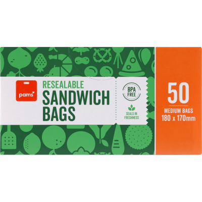 Pams Resealable Medium Sandwich Bags 180 x 170mm 50pk