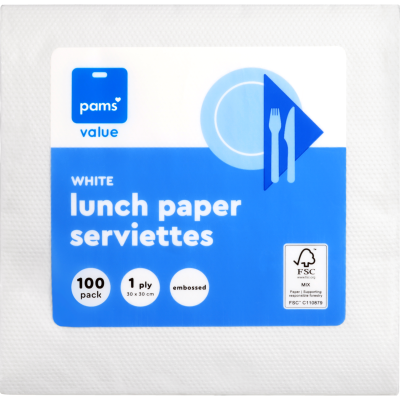 Pams Value White Lunch Paper Serviettes