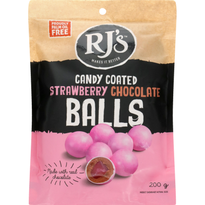 RJ's Candy Coated Strawberry Chocolate Balls 200g
