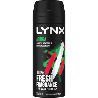 Lynx Africa Squeezed Mandarin & Sandalwood 48hr Deodorant Antiperspirant Bodyspray 165ml