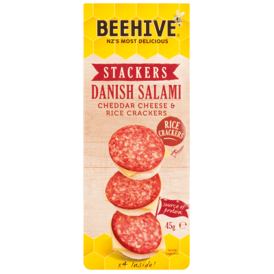 Beehive Danish Salami Cheddar Cheese & Rice Crackers Stackers 45g