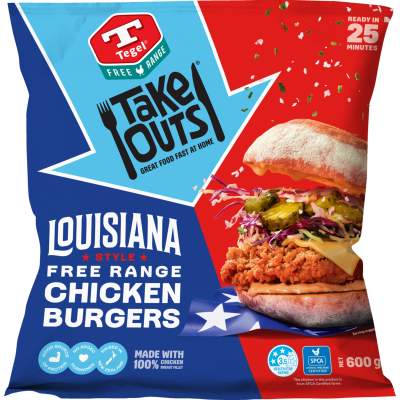 Tegel Take Outs Louisiana Style Free Range Chicken Burgers 600g