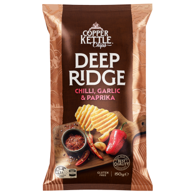 Copper Kettle Deep Ridge Chilli Garlic & Paprika Potato Chips 150g