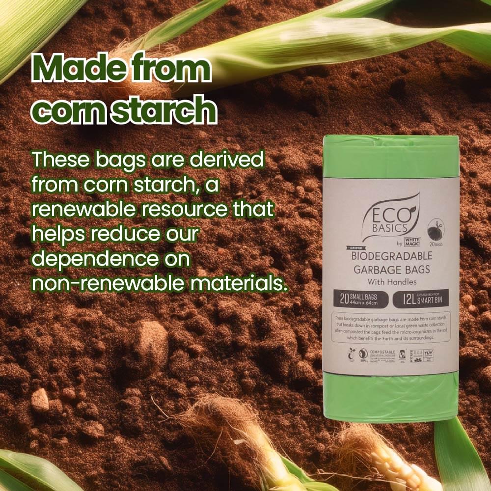 Eco Basics 100% Home Compostible Small Garbage Bags with Handles 12L