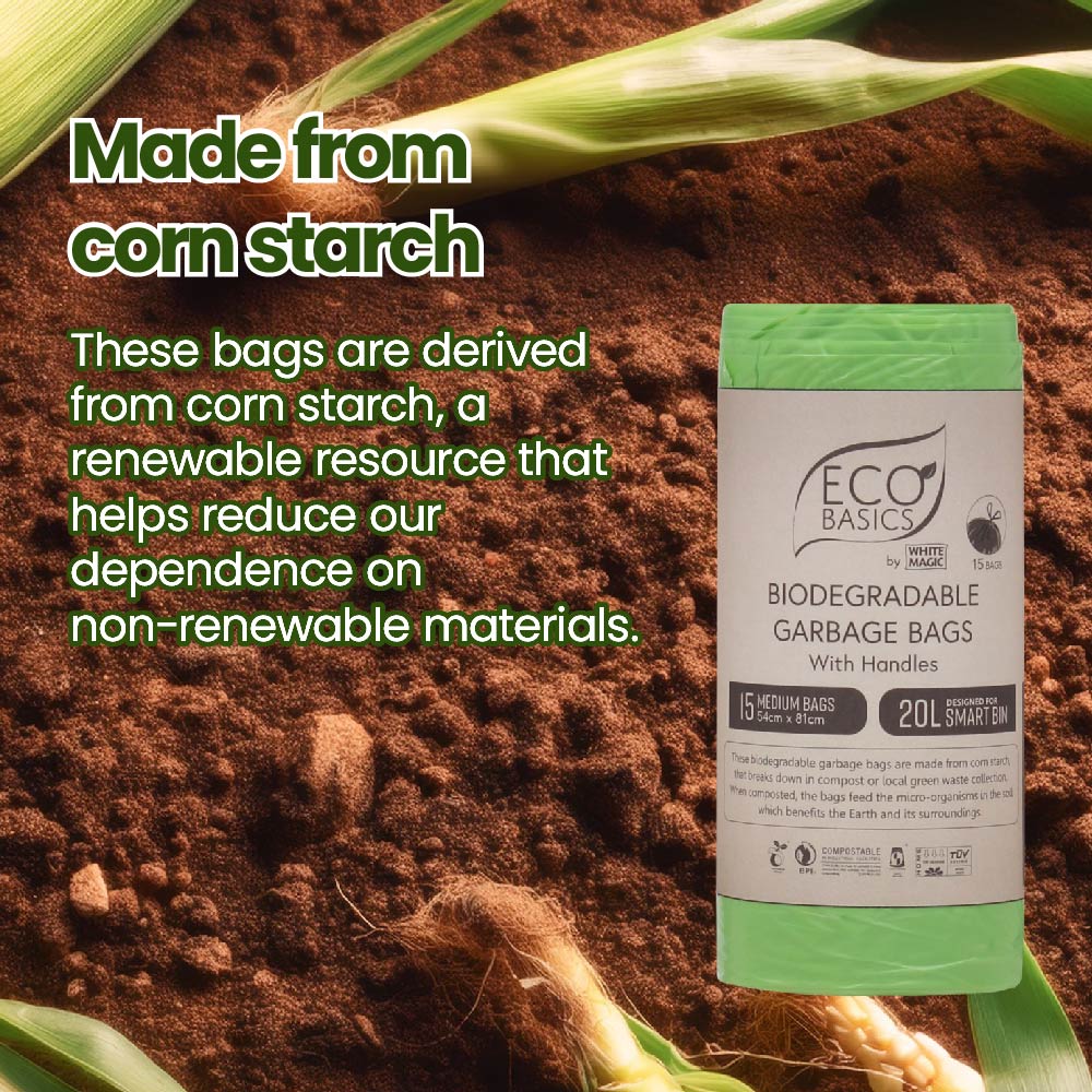 Eco Basics 100% Home Compostible Medium Garbage Bags with Handles 20L