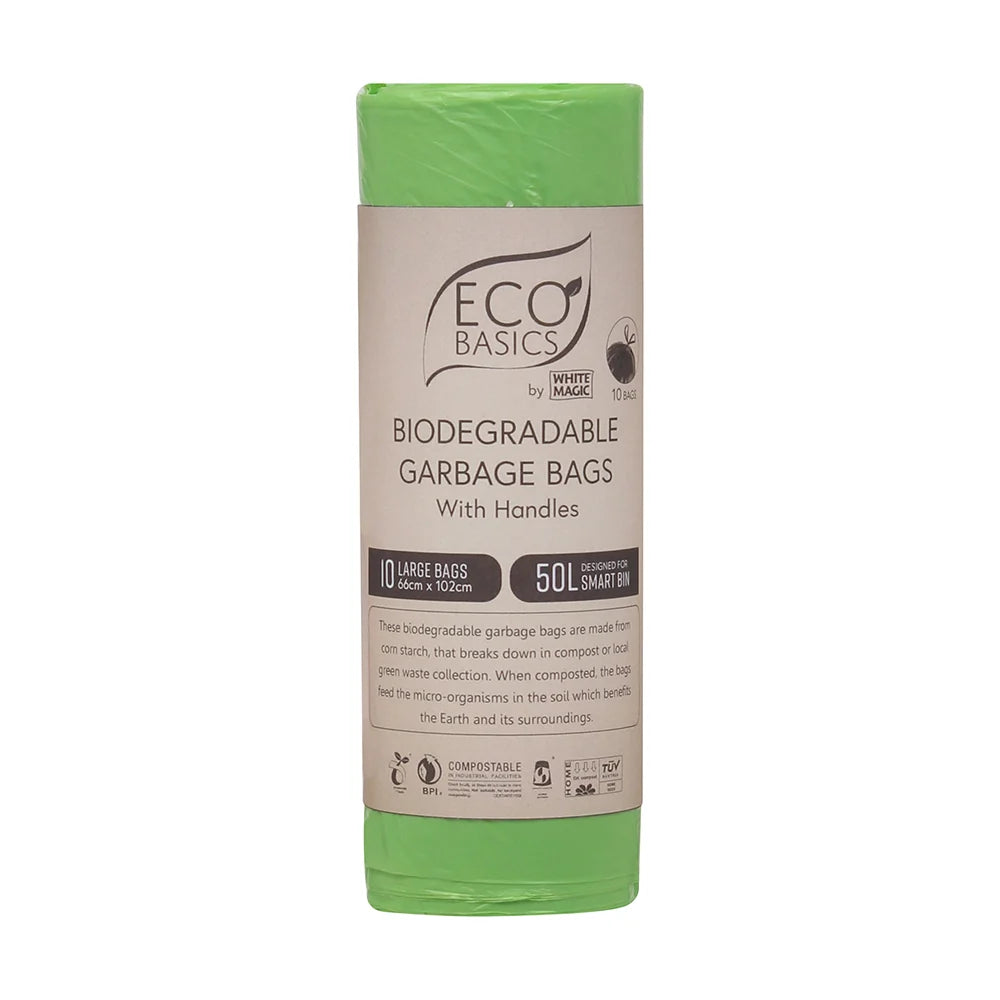 Eco Basics 100% Home Compostible Large Garbage Bags with Handles 50L
