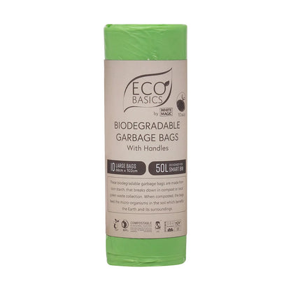 Eco Basics 100% Home Compostible Large Garbage Bags with Handles 50L