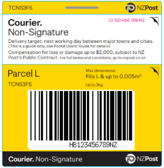 NZ Post Courier L Parcel Ticket