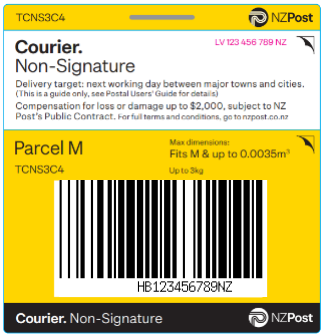 NZ Post Courier M Parcel Ticket
