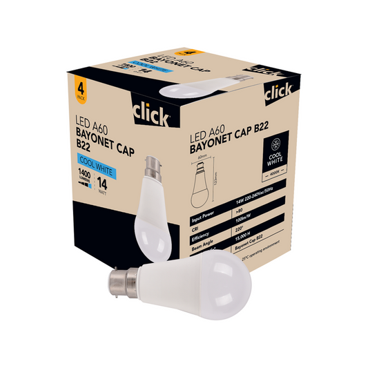 Click 1400 Lumen LED A60 11W Cool White Bayonet Globe 4pk