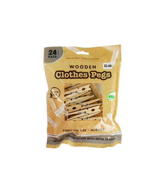 Plastic Free Wooden Clothes Pegs 24pk