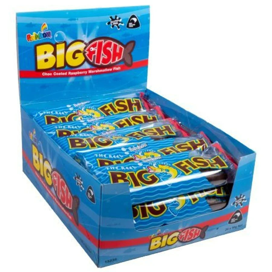 Rainbow Big Choc Coated Raspberry Marshmallow Fish 50g
