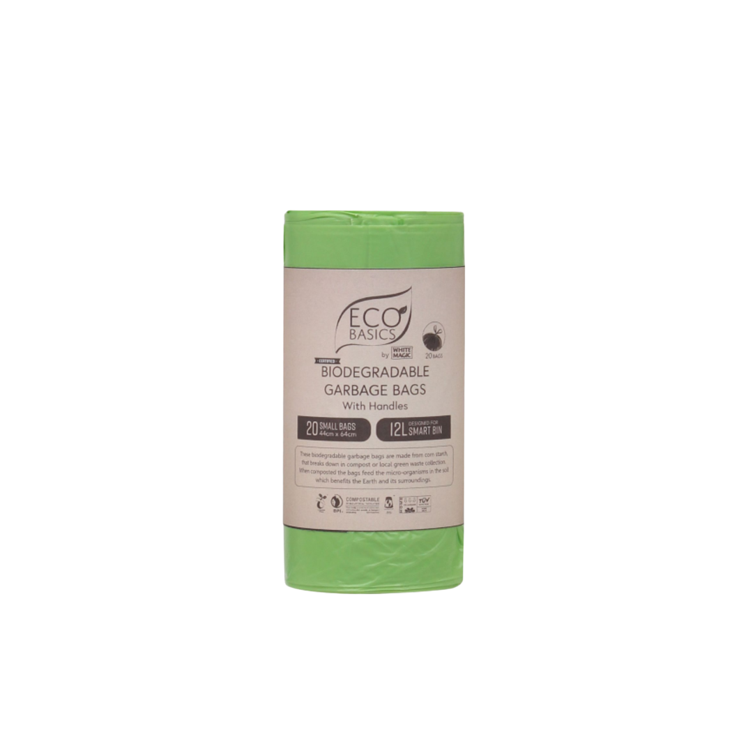 Eco Basics 100% Home Compostible Small Garbage Bags with Handles 12L