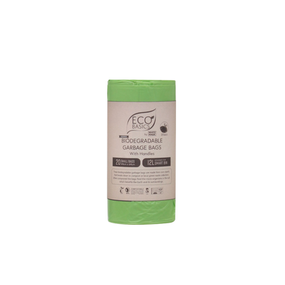 Eco Basics 100% Home Compostible Small Garbage Bags with Handles 12L