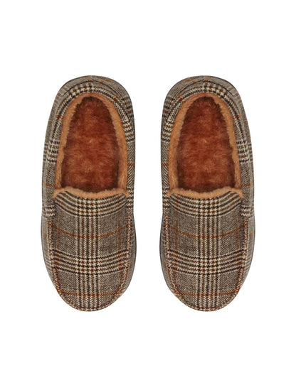 SnuggUps Men's Moccasin Brown Plaid Slippers