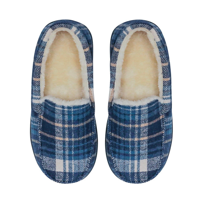 SnuggUps Men's Moccasin Navy Plaid Slippers