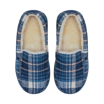 SnuggUps Men's Moccasin Navy Plaid Slippers