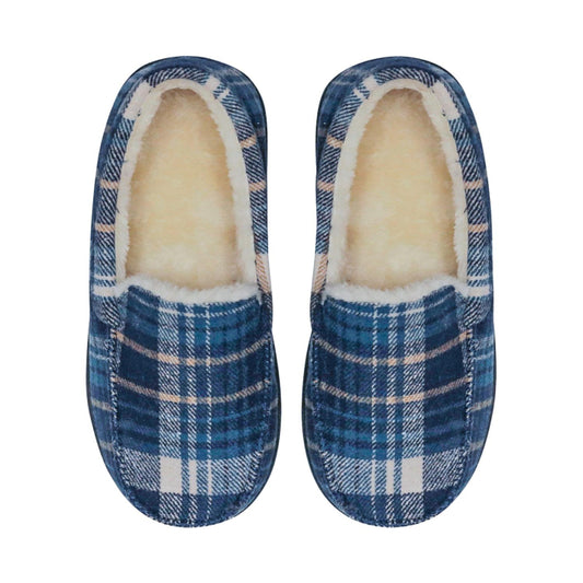 SnuggUps Men's Moccasin Navy Plaid Slippers