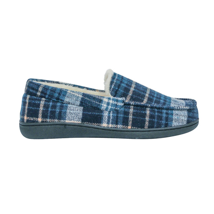 SnuggUps Men's Moccasin Navy Plaid Slippers
