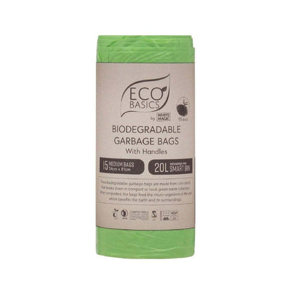 Eco Basics 100% Home Compostible Medium Garbage Bags with Handles 20L