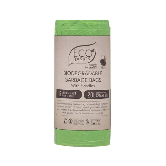 Eco Basics 100% Home Compostible Medium Garbage Bags with Handles 20L